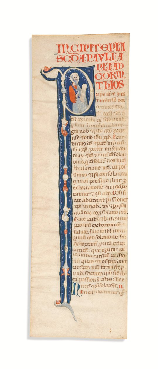 Történelmi „P” kezdőbetű, Szent Pállal, kivágva egy megvilágított atlanti Bibliából, Bologna, 1270 körül (tinta pergamen) alkotó: Italian School