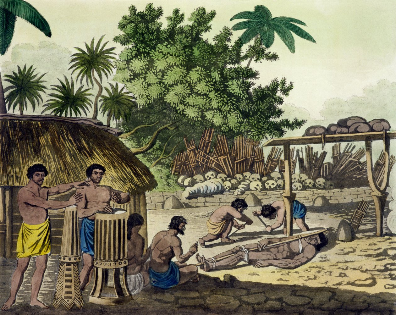 Human Sacrifice at Otaheite, 84. lemez a Le Costume Ancien et Moderne-ból, Jules Ferrario, kiadva az 1820-as és 30-as évek körül (lásd még: 10204) alkotó: Italian School