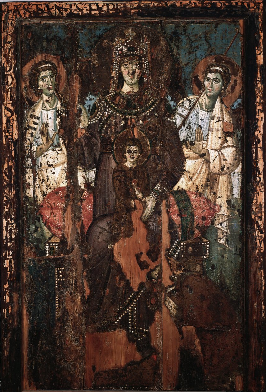 Kelemenszűz vagy Madonna Theotokos ikonja egy encaustic et tempera 8. századi trastevere-i Szent Mária-templom festménye alkotó: Italian School