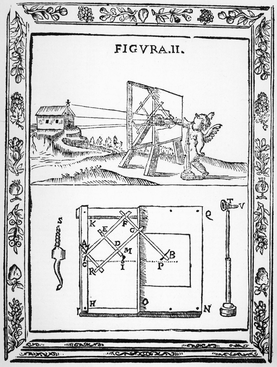Illusztráció Giulio Troilis ötletéről, hogy egy áramszedőt használjon a perspektivikus rajzoláshoz, az 1683-ban megjelent eredetiből alkotó: Italian School
