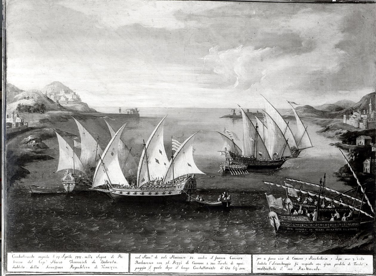 Incidens Patras mellett Ivanovics da Dabrota velencei kapitány és Barbarossa török kalóz között, 1751. április 17. alkotó: Italian School