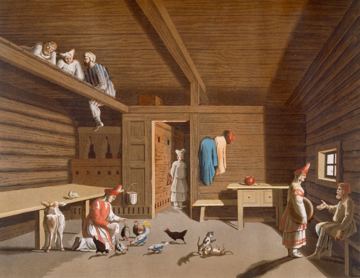 Orosz paraszti otthon belseje, 1820-30-as évek körül alkotó: Italian School