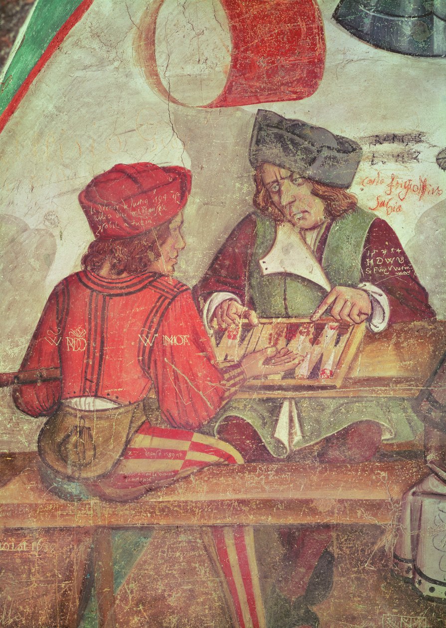Egy fogadó belseje, backgammon játékosok részlete (freskó) alkotó: Italian School