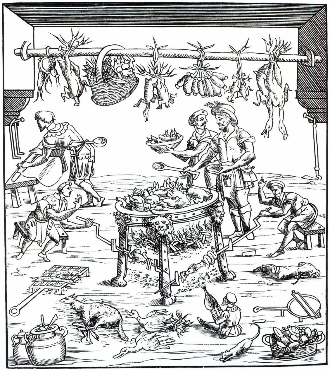 Egy olasz konyha belseje, Christoforo di Messisburgo Banchetti compositiója di Vivende című fametszete nyomán, 1549. alkotó: Italian School
