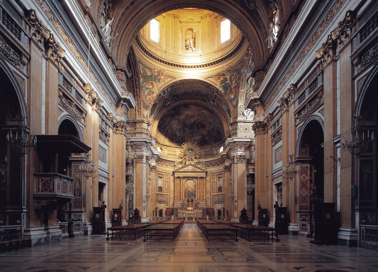 A római Gesu templom belső képe, 1568 körül (a Chiesa del Gesu belső képe Rómában, Olaszország) alkotó: Italian School