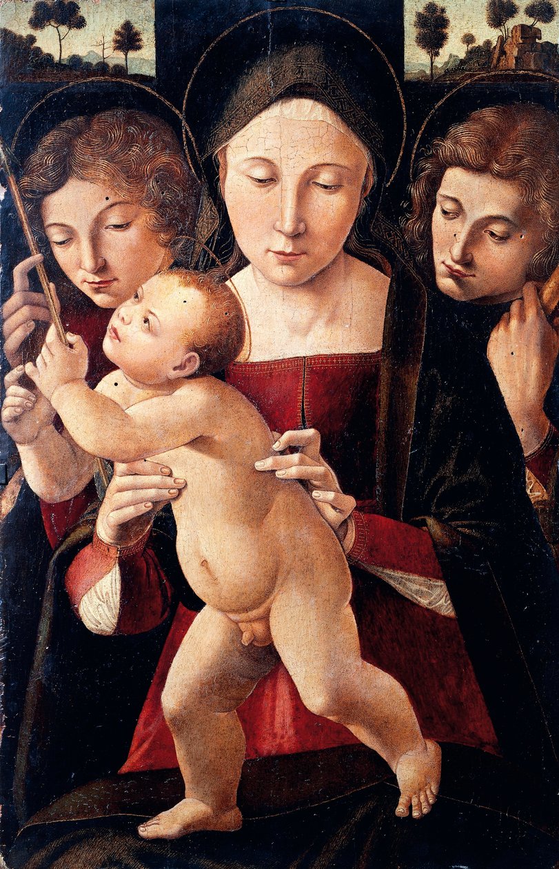 Olaszország, Asissi, Madonna és Gyermek két angyallal alkotó: Italian School