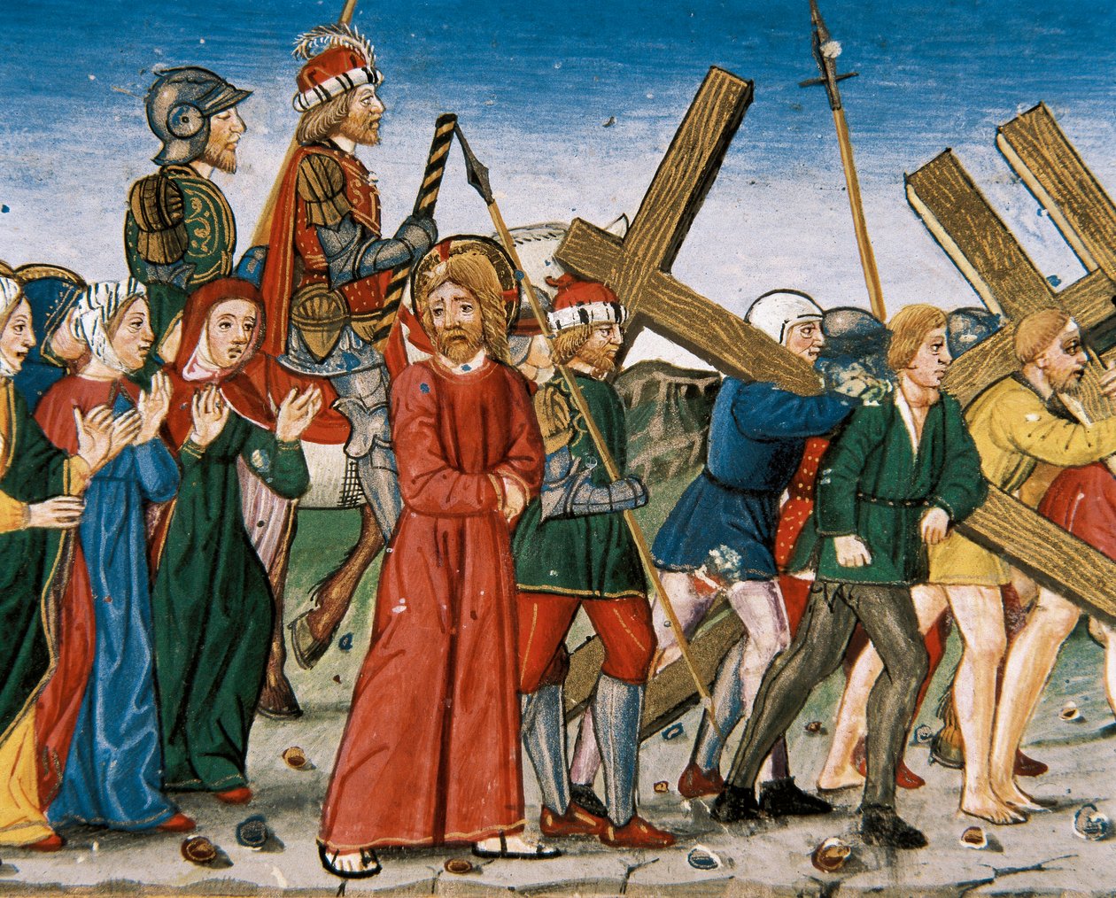 Jézus a Kálváriára és a Szentasszonyokhoz vezet az úton. Cristobal de Predis (1440-1486) kézirata alkotó: Italian School