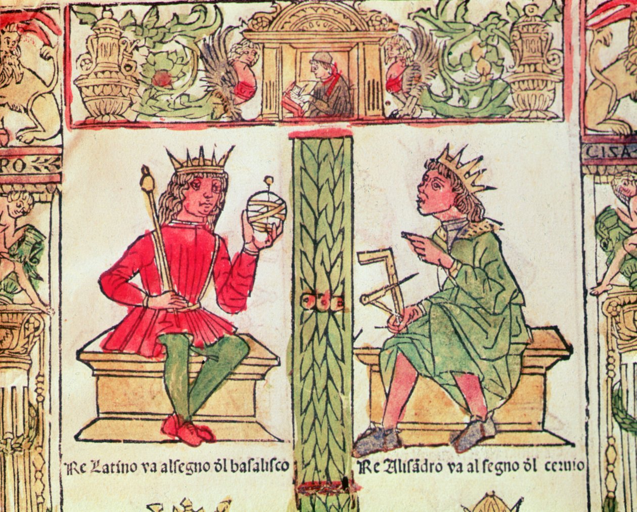 Latinus király és Sándor király, Lorenzo Spirito Gualtieri Sorskönyvéből (nyomtatott papír) alkotó: Italian School