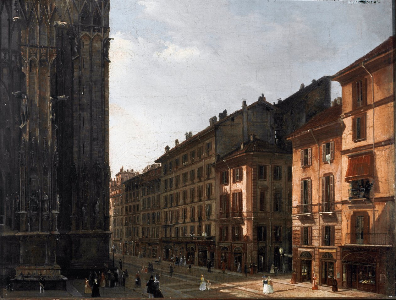 A milánói dóm folyosója (Piazza del Duomo) - Névtelen festmény - Olaj, fa - 1840 Museo Civico di Milano, Palazzo Morando alkotó: Italian School