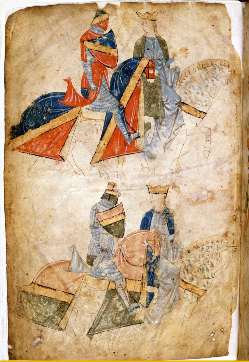 Lancelot du Lac Guinevere királynővel. Rusticano da Pisa kézirata. a 13. századból. Velence Biblioteca Marciana alkotó: Italian School