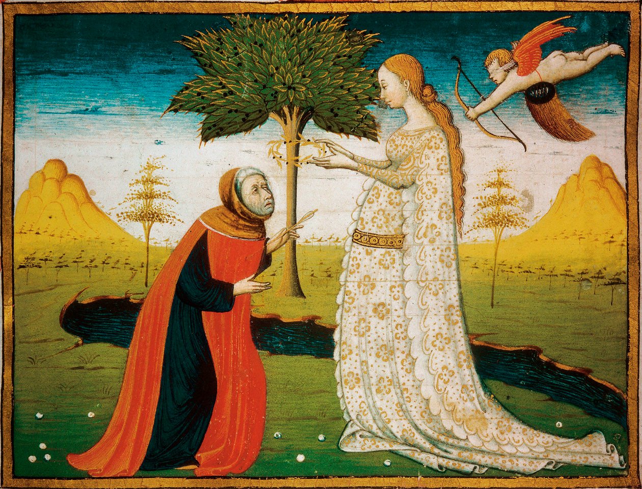 Laura (Laure) de Noves (1308-1348) Francesco Petrarca (Petrarque) költő megkoronázása. alkotó: Italian School