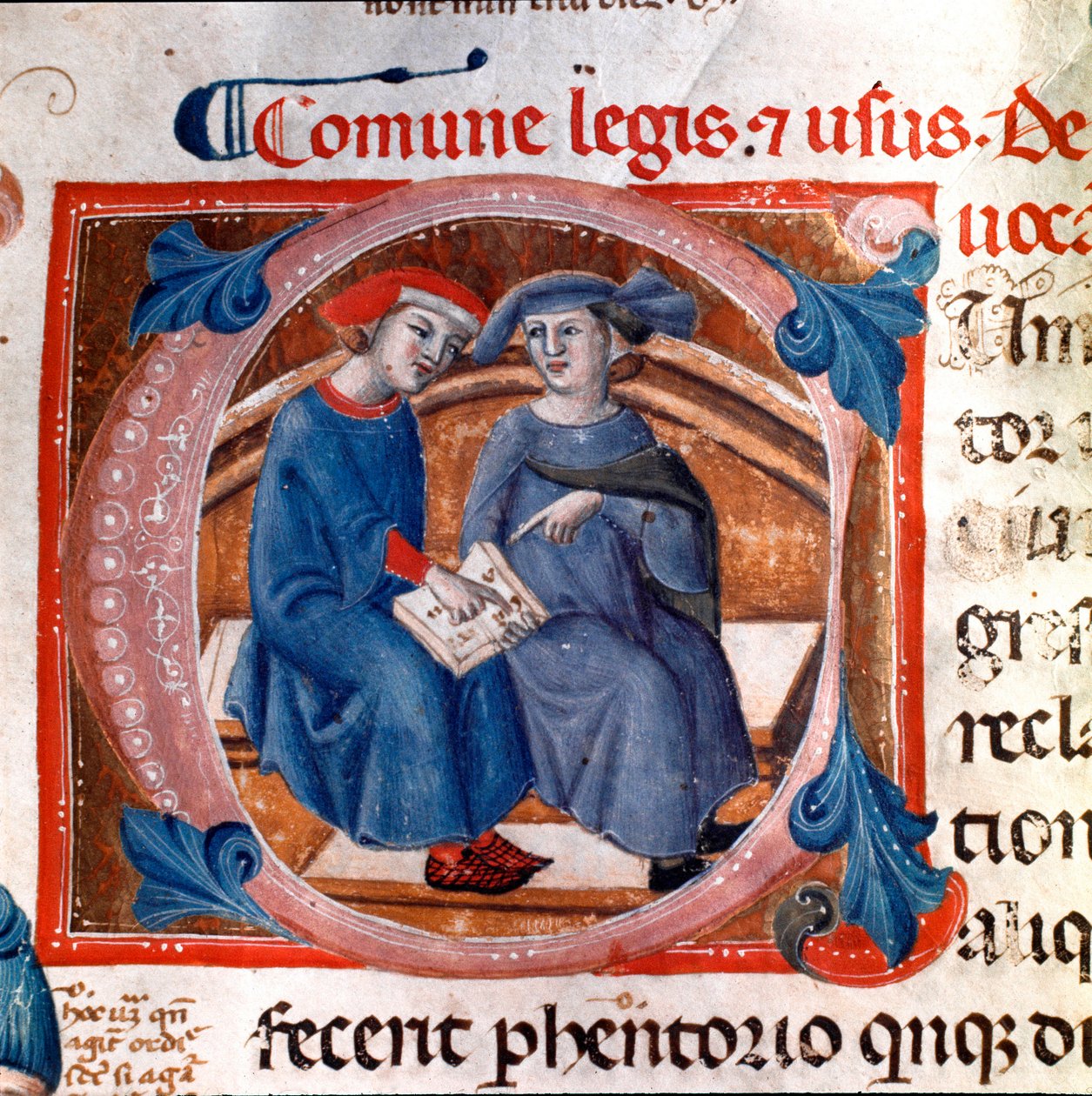 Letterline decoree két karakterből. Miniatűr a „Breve delle Leggi comunali” kódexből, a Pisai Köztársaság törvényeinek mutatójából (1208-1307). 13. század. Pisa, nemzeti levéltár alkotó: Italian School