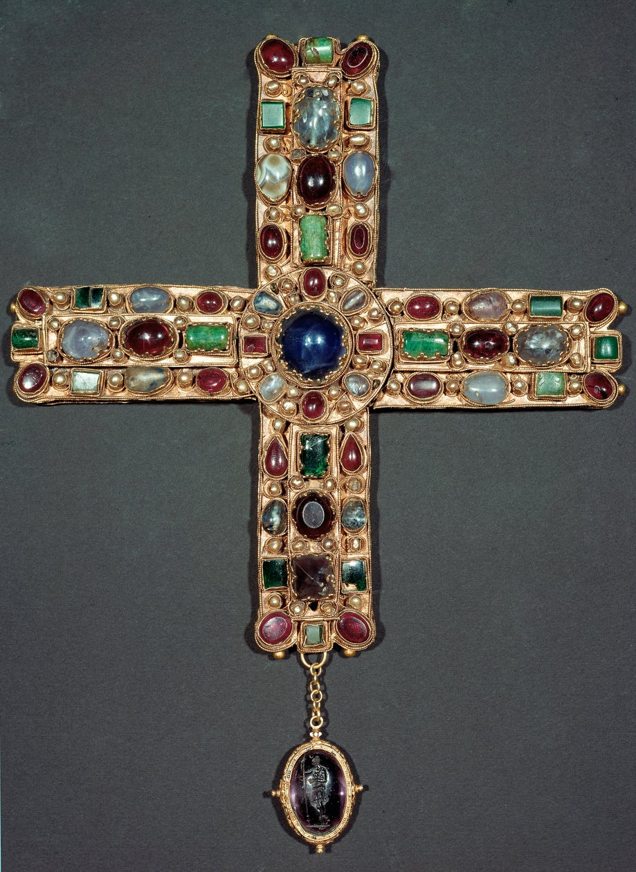 Lombard művészet: Aranykereszt és Berengario (Berenger) kövei (850-924) Olaszország királya és a Szent Birodalom császára. 9. századi Monza, Katedrális Múzeum - Lombard művészet: Berengario (Berenger) (850-924), Ital királyának arany és drágakő keresztje alkotó: Italian School