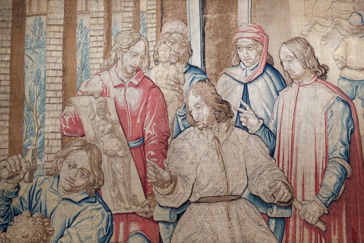Csodálatos Lorenzo a szobrászok és festők között a San Marco-i Medici-kertben. Gobelin 1516. Genova. Olaszország. alkotó: Italian School