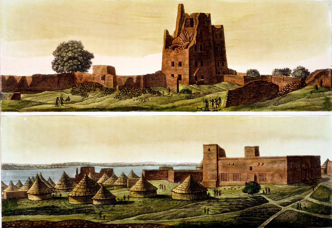 Alsó-Egyiptom vagy Szudán, a Nílus: Lent, El-Querebyn falu, 1820-30-as évek alkotó: Italian School