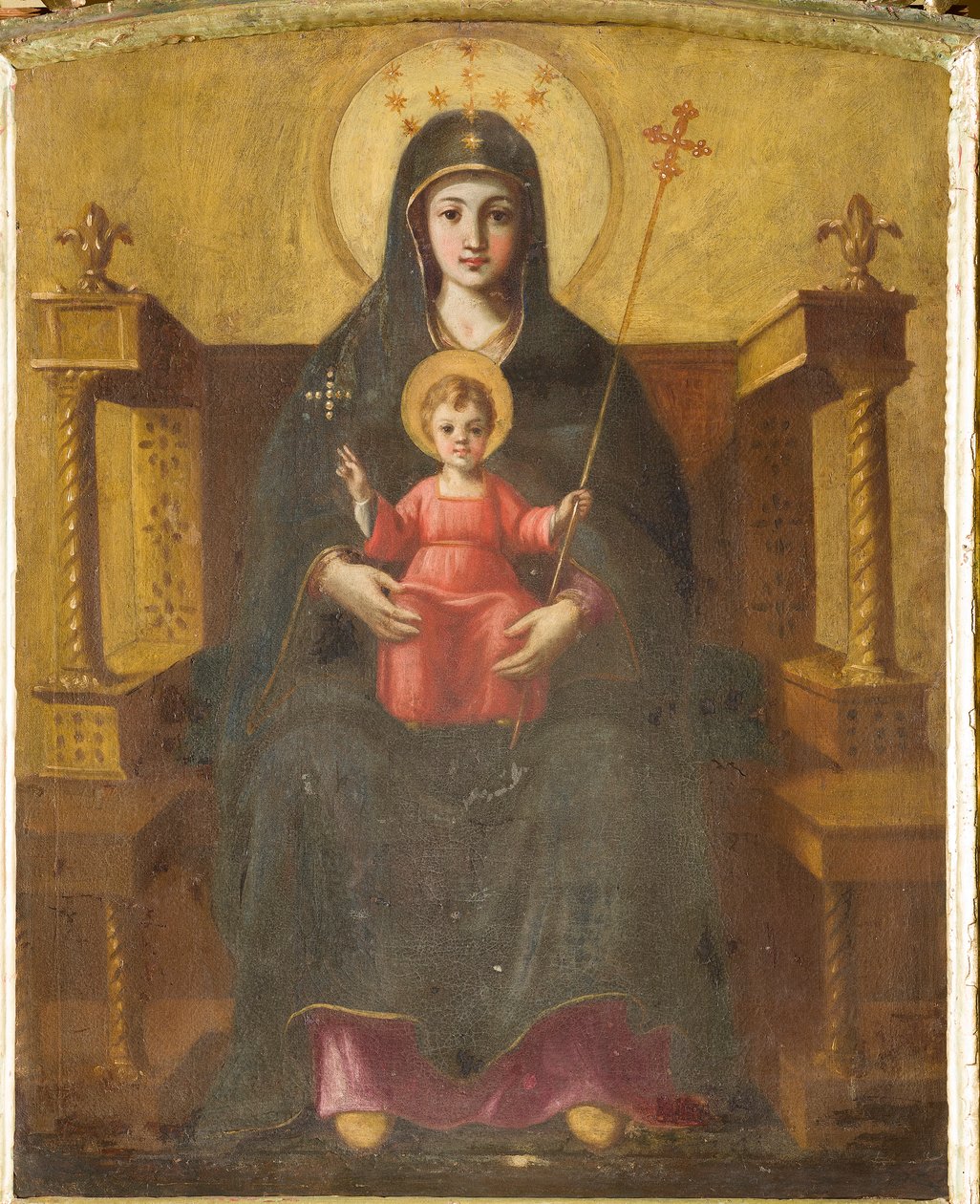 Madonna trónol a gyermekkel alkotó: Italian School