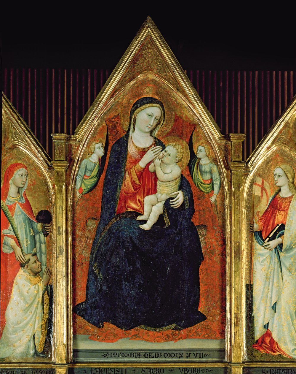 Madonna ápolja a Krisztus-gyermeket szentekkel (tempera fán) (254064 részlet) alkotó: Italian School