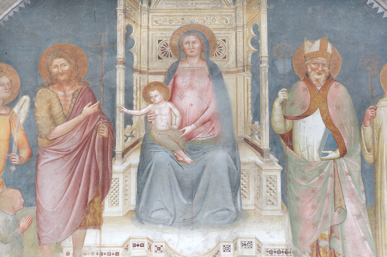 Madonna és gyermeke, Gábriel angyal, Keresztelő Szent János, Szent Ambrus, Szent Bernát alkotó: Italian School