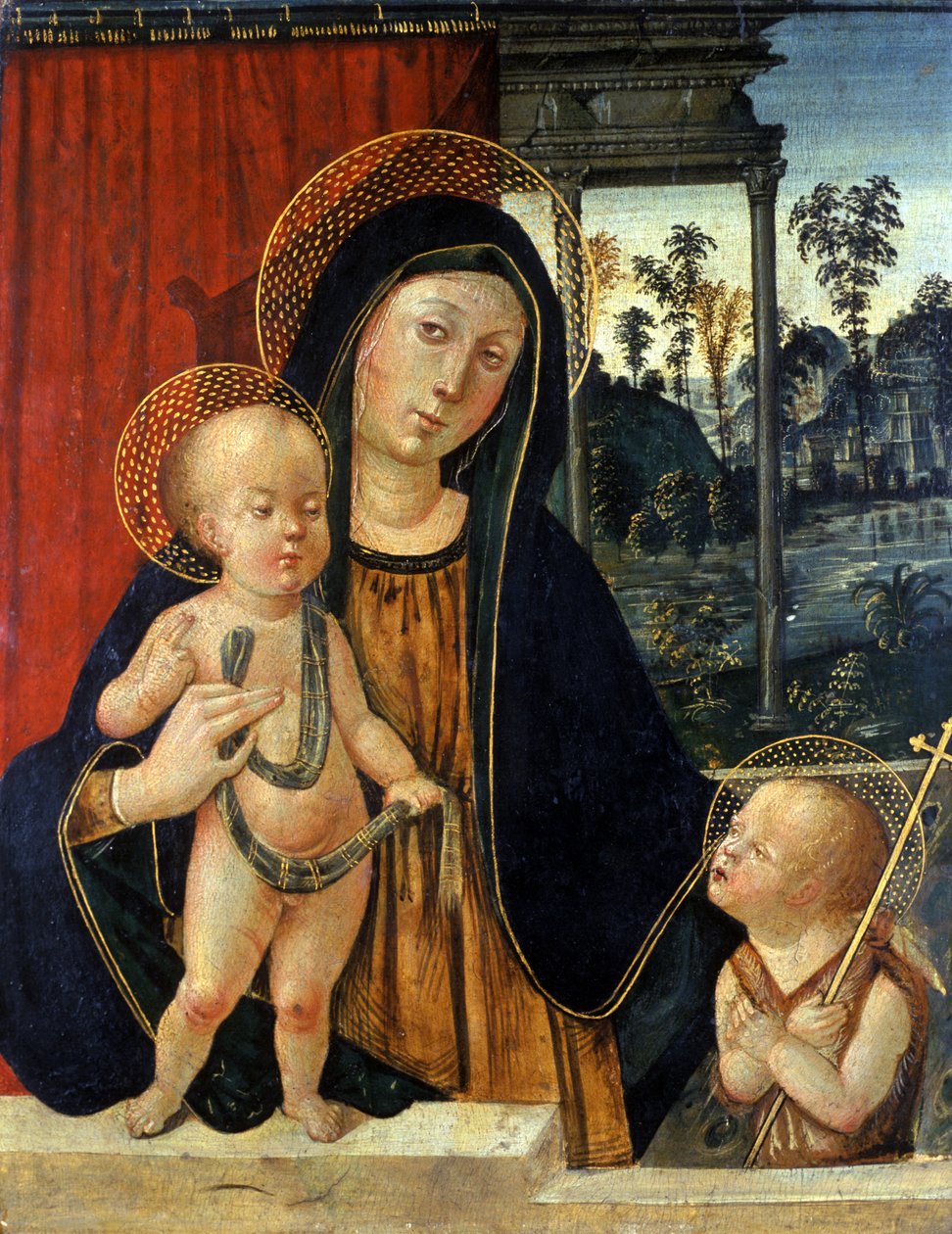 Madonna és gyermeke egy fiatal Keresztelő Jánossal, 1500 körül (tempera nyárfán) alkotó: Italian School