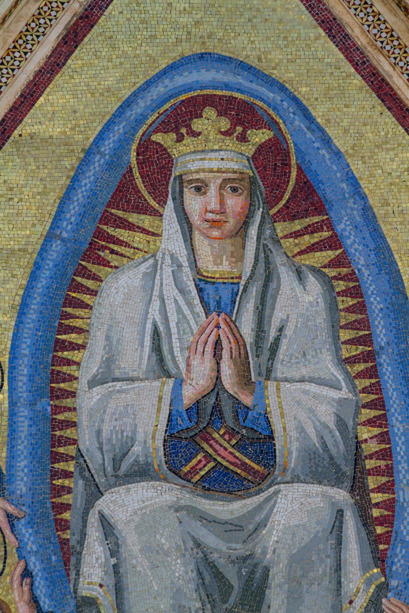 Madonna mandorlában, részlet Mária mennybemeneteléből a dicsőségbe, mozaik, központi bejárat oromzata, orvietoi katedrális homlokzata, Umbria, Olaszország alkotó: Italian School