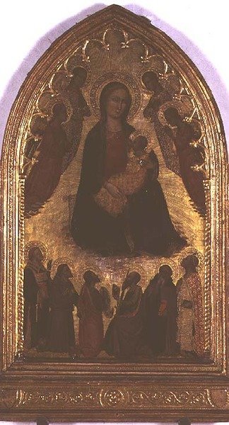 Az alázatos Madonna szentekkel (tempera a panelen) alkotó: Italian School