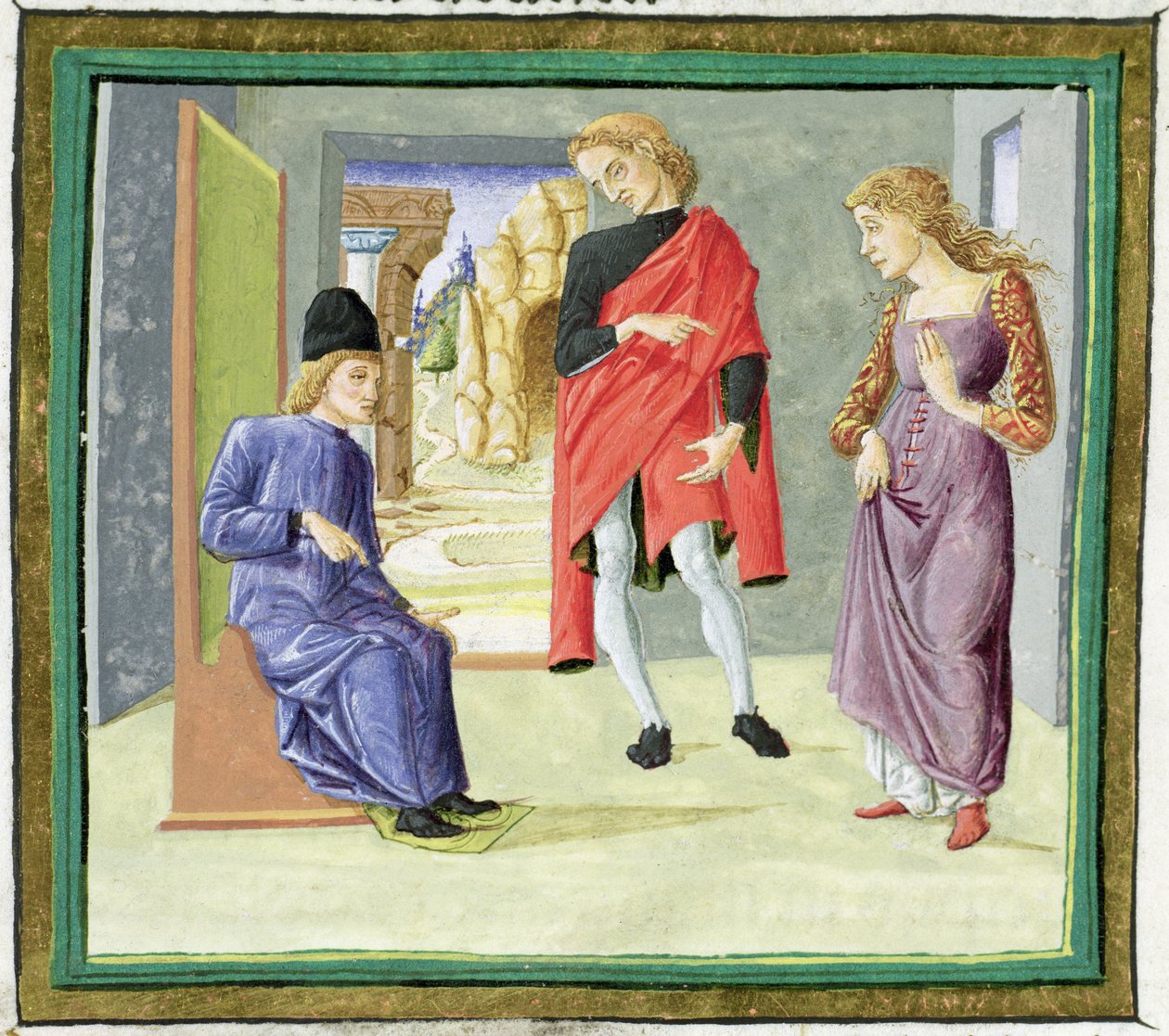 Férfi és nő a bírájuk előtt, a Decretum Gratiani-ból (vellum) alkotó: Italian School