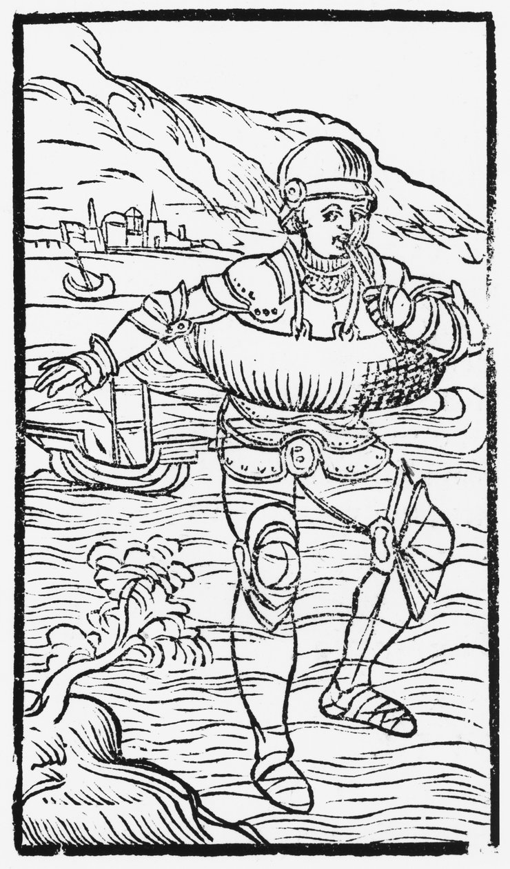 Férfi életgyűrűvel, illusztrációja Olaus Magnus (1490-1558) Az északi nemzetek története című művéből, megjelent Rómában, 1555 alkotó: Italian School