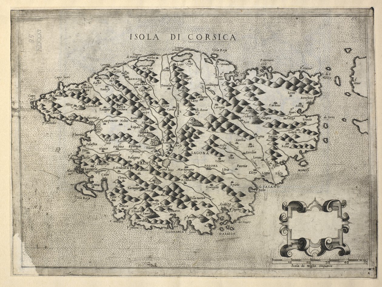 Korzika térképe, Korzika szigete (metszet) alkotó: Italian School