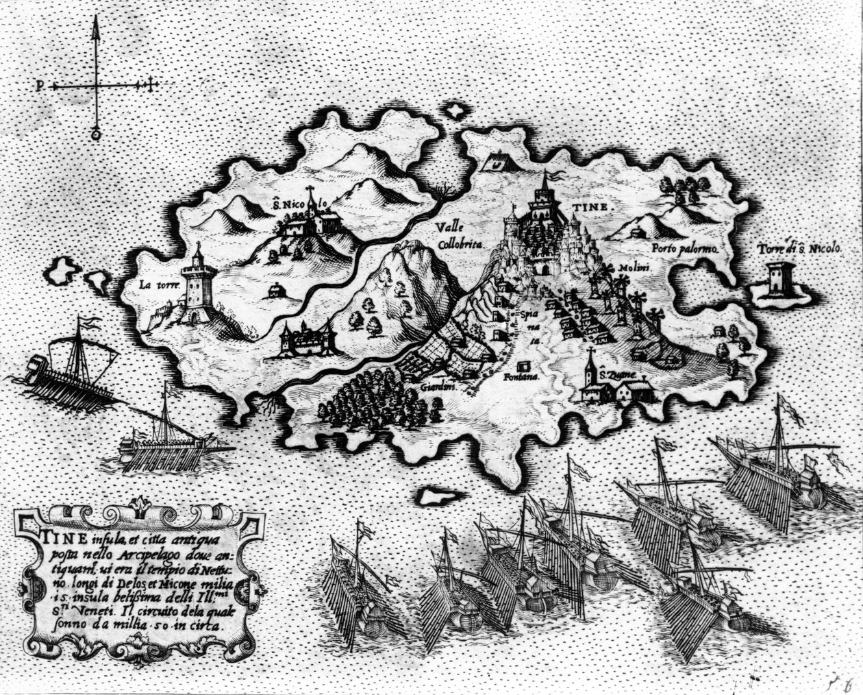 Tinos szigetének térképe a velencei flottával, 17. század alkotó: Italian School