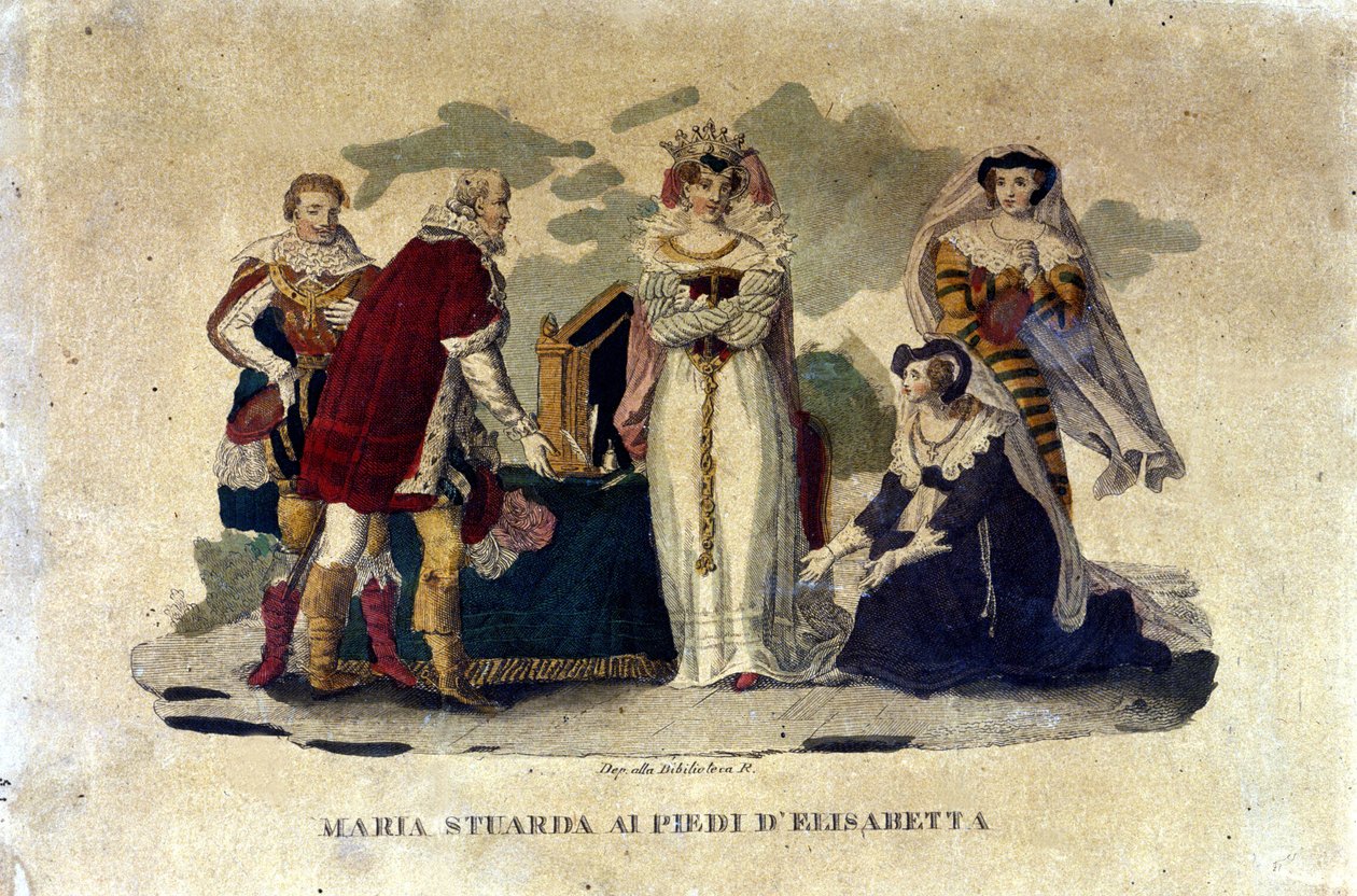 Stuart Mária I. Erzsébet lábánál, Gaetano Donizetti Maria Stuarda című operájában, 1810 alkotó: Italian School