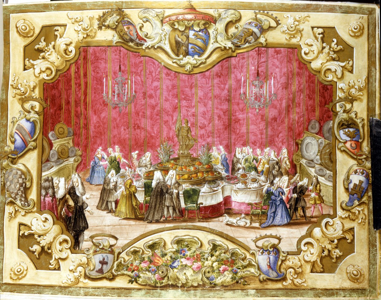 Étkezés a gonfalonier Zambeccari tiszteletére az igazságszolgáltatás elkötelezettségéért. 1720. Bologna, Archivio di stato. alkotó: Italian School