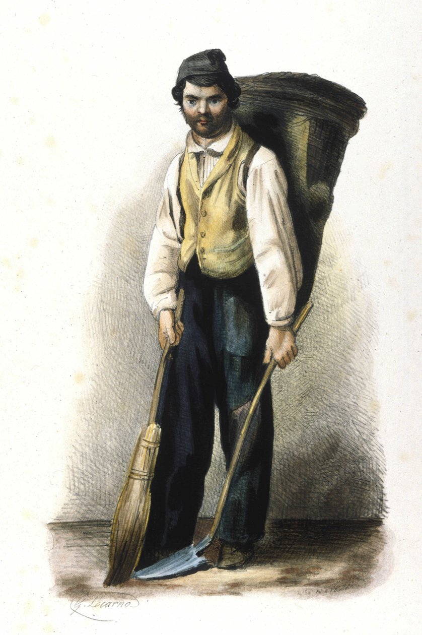 Milánói metier: utcaseprő. 1830-as locarnói metszet. alkotó: Italian School