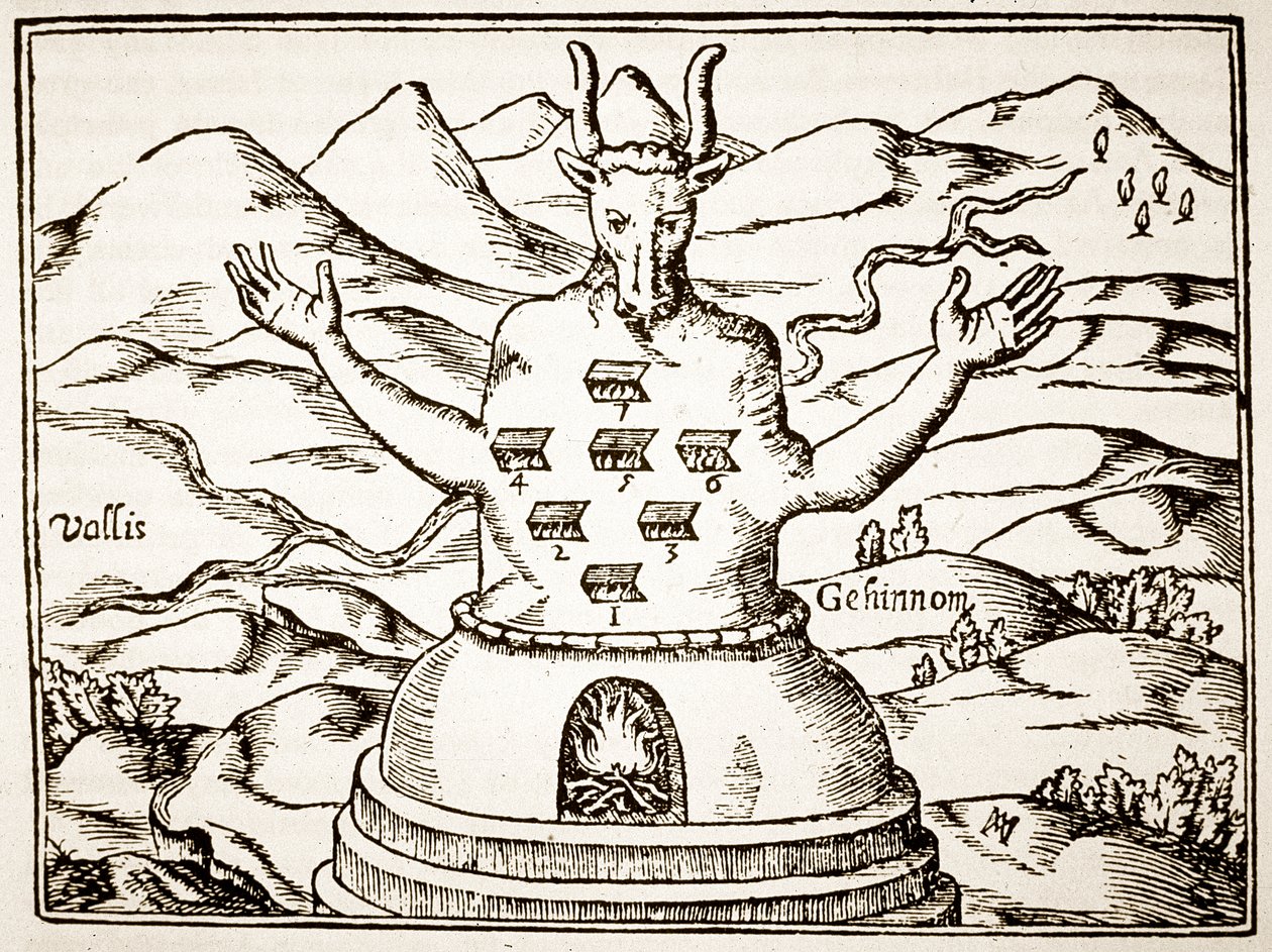 Moloch, Athanasius Kirchner Oidipus Aegyptiacus-illusztrációjának másolata, Róma, 1652, a Mágiatörténetben használt, a 19. század végén megjelent alkotó: Italian School
