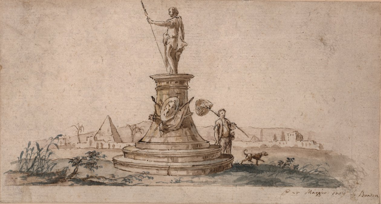 Emlékmű (tinta mosással papíron) alkotó: Italian School
