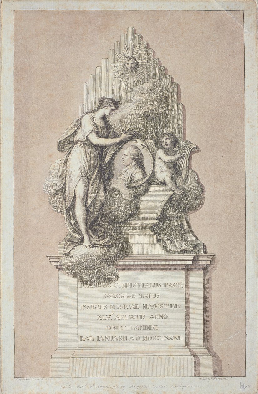 Johann Christian Bach (1735-1782) emlékműve, Francesco Bartolozzi (1727-1815) metszete 1782 alkotó: Italian School