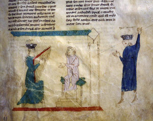 Ms.EST.59 fol.98r Faramont király lánya megpróbálja elcsábítani Trisztánt a Tristan történetéből alkotó: Italian School