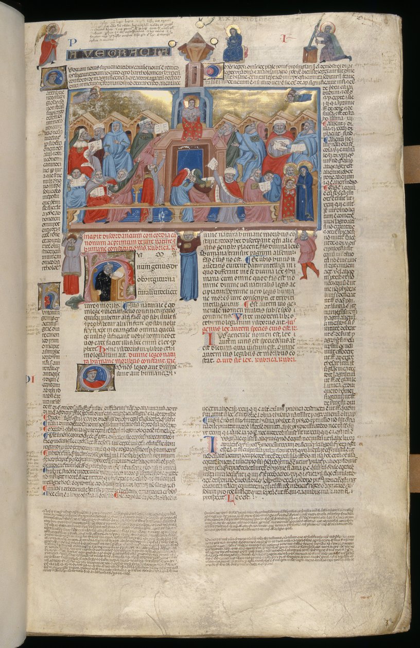 Kisasszony. 183, f.1r: Krisztus a templomban, miniatűr a Decreta cum Apparatu Ioannis Andreae Laurentii-ből alkotó: Italian School