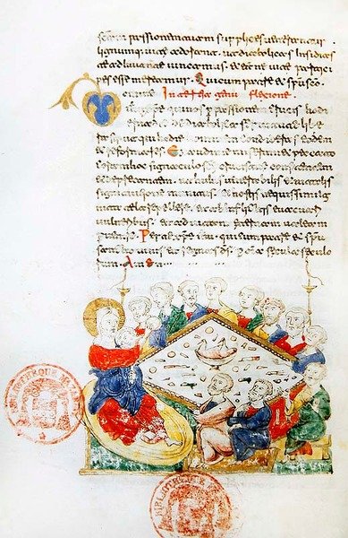 Ms 364 Az utolsó vacsora, a Monte Cassino Breviáriumból (vellum) alkotó: Italian School