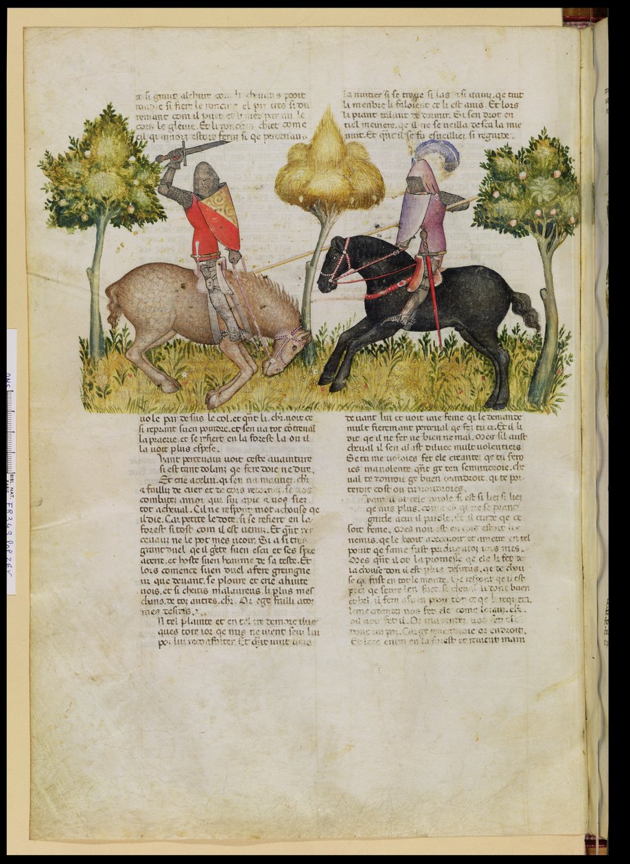 Ms Fr 343 fol.26v Sir Percivals lovat megölték, Queste del Saint Graalból, 1380-85 körül alkotó: Italian School