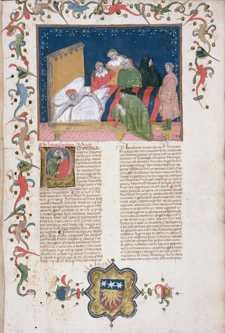 Ms Hunter 6 f.1r Egy ember, aki végrendeletet készít, Bartoli de Saxoferrato (1314-57) „Lectura super Infortiato” című művéből (vellum) alkotó: Italian School