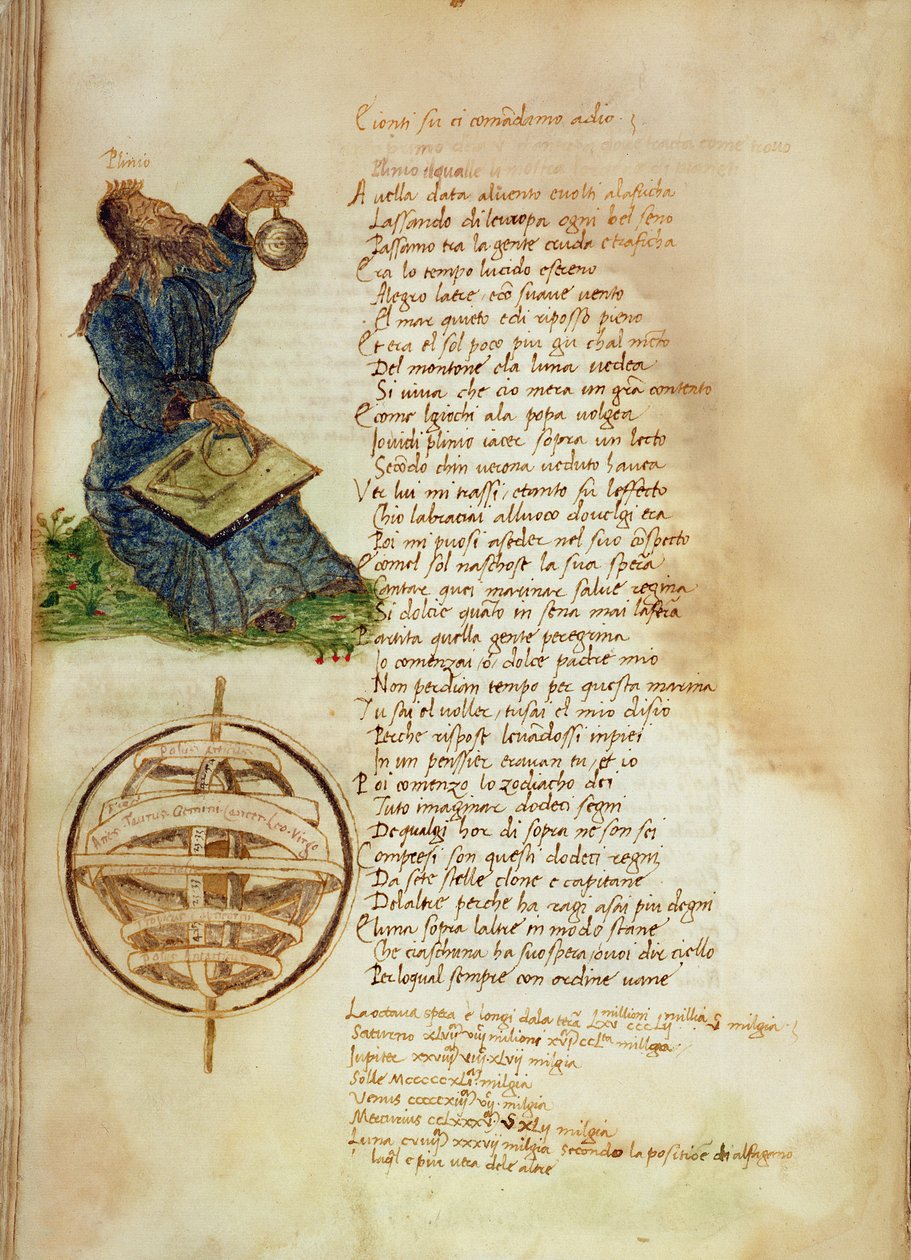 Ms Ital 483 P.4.7 f.155v Idősebb Plinius (i.sz. 23-79) a Dittamondóból, Fazio degli Uberti (vellum) alkotó: Italian School