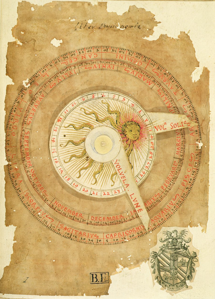 Ms Lat 696 W.8.20 fol.1r Napóra-naptár, a „Liber Physiognomiae”, 1440 körül (vellum) alkotó: Italian School