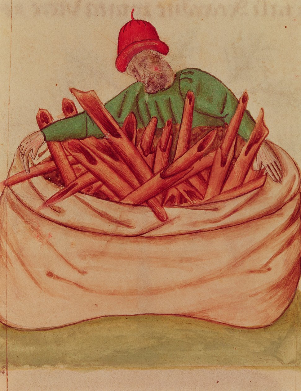 Ms Lat 993 L.9.28 Fol.36v Cinnamon Merchant, Dioscorides „Tractatus de Herbis” című művéből (vellum) alkotó: Italian School