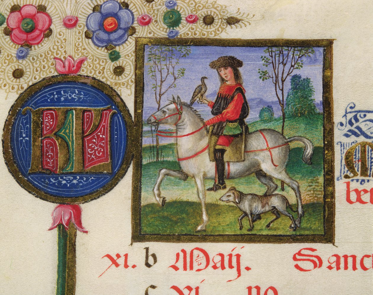 Ms. lat.424 fol.3r Május hónap: Solymászat, Ercola d