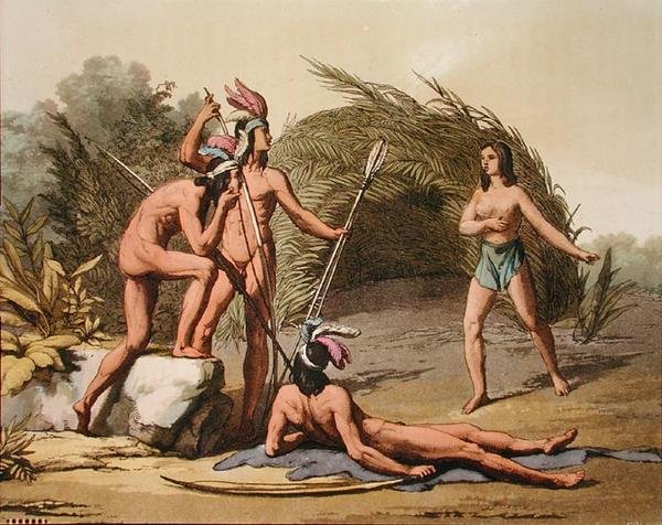 Guyana őslakosai, Jules Ferrario "Le Costume Ancien et Moderne" című művéből, kiadva az 1820-30-as években (színes metszet). alkotó: Italian School