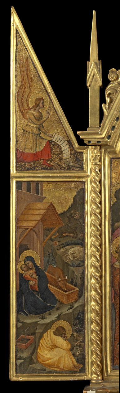 Születés az Angyali üdvözlet angyalával – fent (bal oldali panel), 1330-70 körül (tempera a panelen) alkotó: Italian School