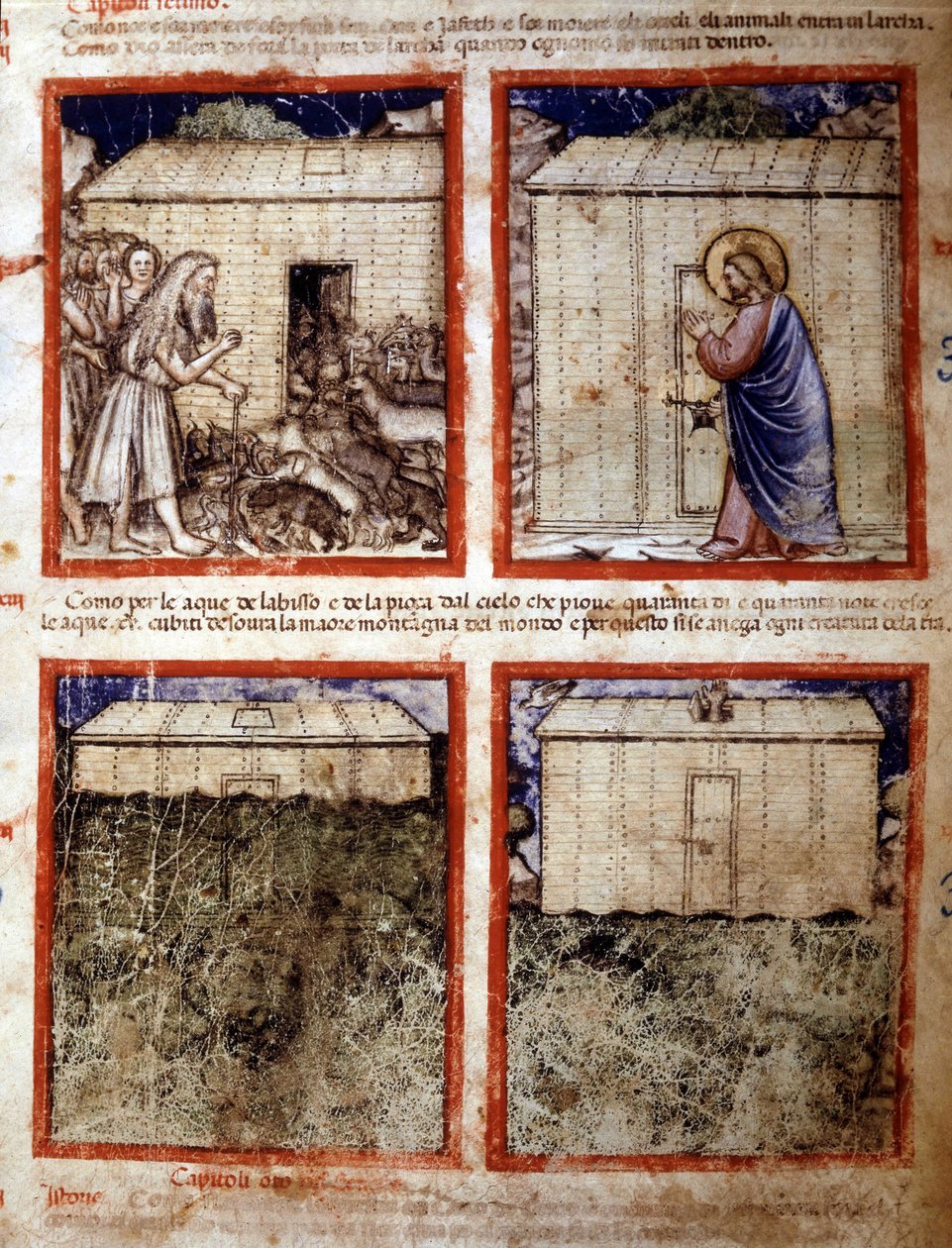 Noé bárkája, miniatűr a 212-es kódexből (vagy Padovano kódexből vagy Páduai Bibliából) 1390-1400 Rovigo, Accademia dei Concordi alkotó: Italian School