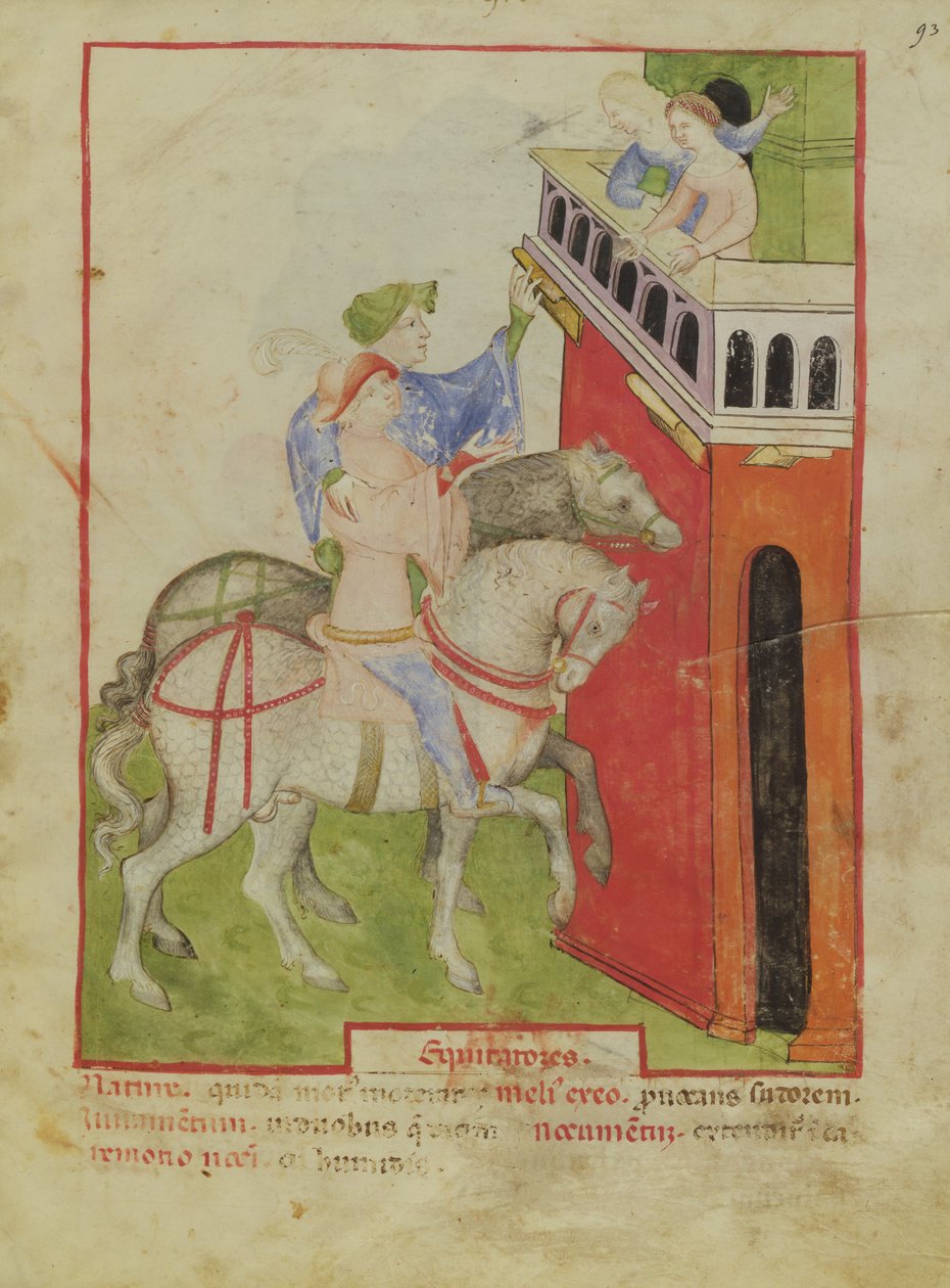 Nouv Acq Lat 1673 f.93 Lovaglás, Tacuinum Sanitatis, 1390-1400 körül alkotó: Italian School