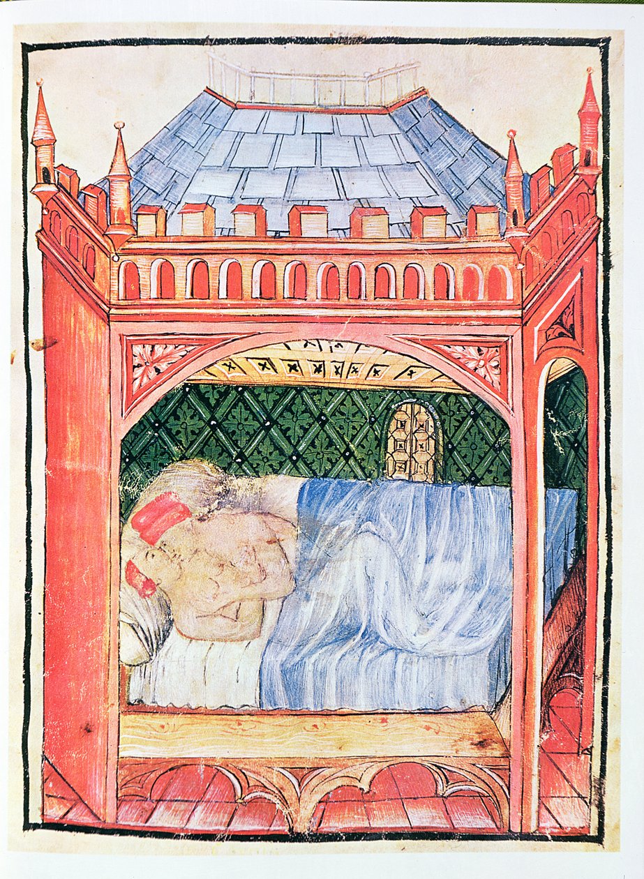 Nouv Acq Lat 1673 fol.100 Pár egy ágyban, Tacuinum Sanitatis, 1390-1400 körül alkotó: Italian School
