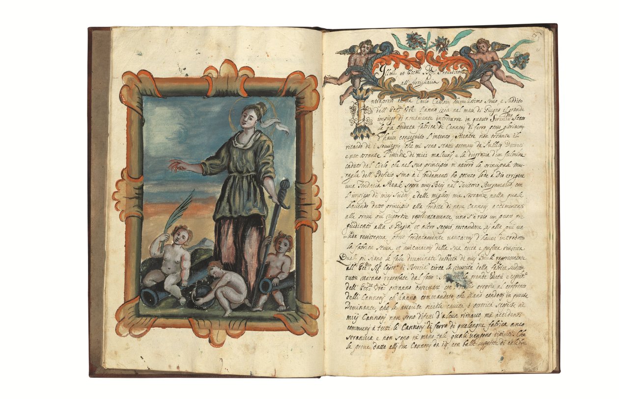 Carlo Camozzi di Bergamo (1712-ben született), a Velencei Köztársaság számára készült fegyverek gyártásáról, olaszul és latinul, illusztrált kézirat papíron, Velence, 18. század első fele (tinta és színes papír). alkotó: Italian School